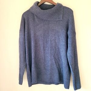 Banana Republic Womens Large Knit sweater Split‎ Collar Blue Top LS Pullover NEW